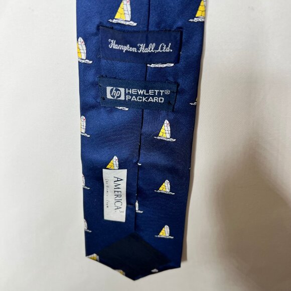 Hampton Hall Ltd. Men’s Neck Tie 3 ½” Hewlett Packard Silk Navy Blue w/ Sailboat - Picture 9 of 10